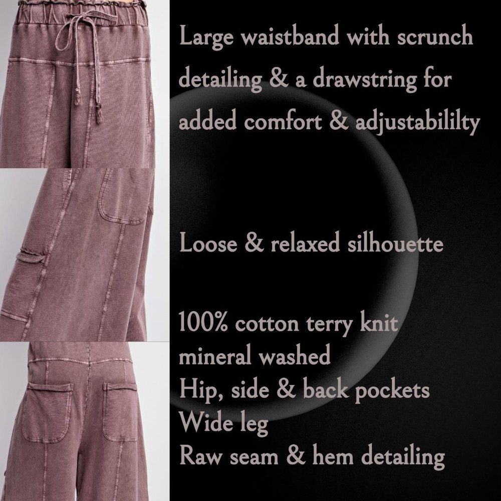 EASEL Perfect Cargo LUX Premium Mineral Wash Wide Leg Pant Raw Hem Seam Details - Picture 5 of 11
